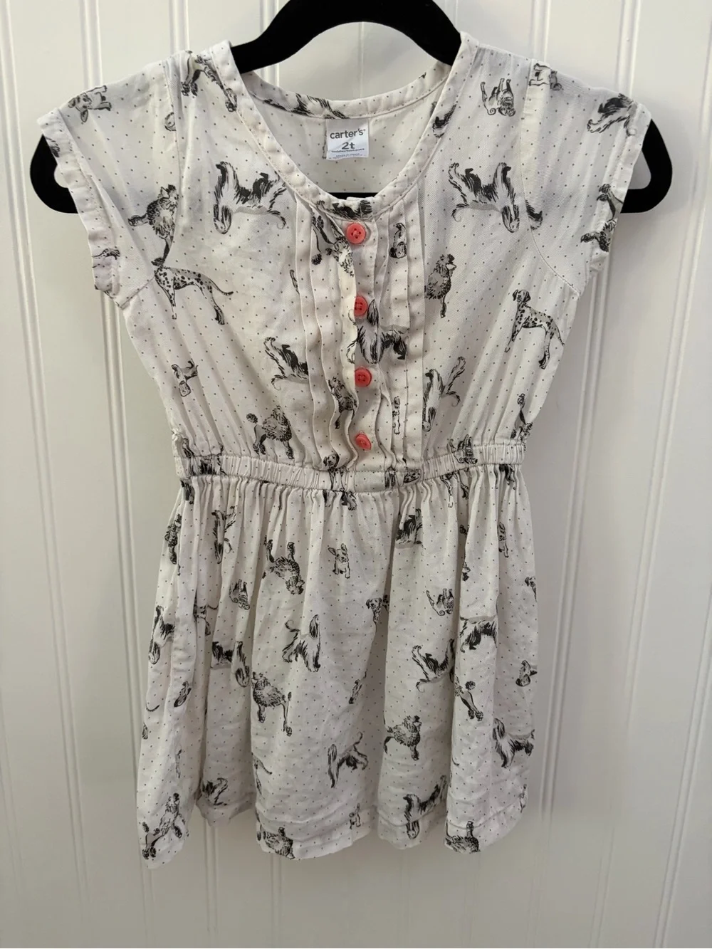 Carter's Cream Dog Print Toddler Dress with Pink Buttons